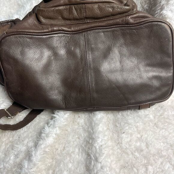 Vintage leather Brown Large Backpack saddle bag. antique tone hardwares. main image 14